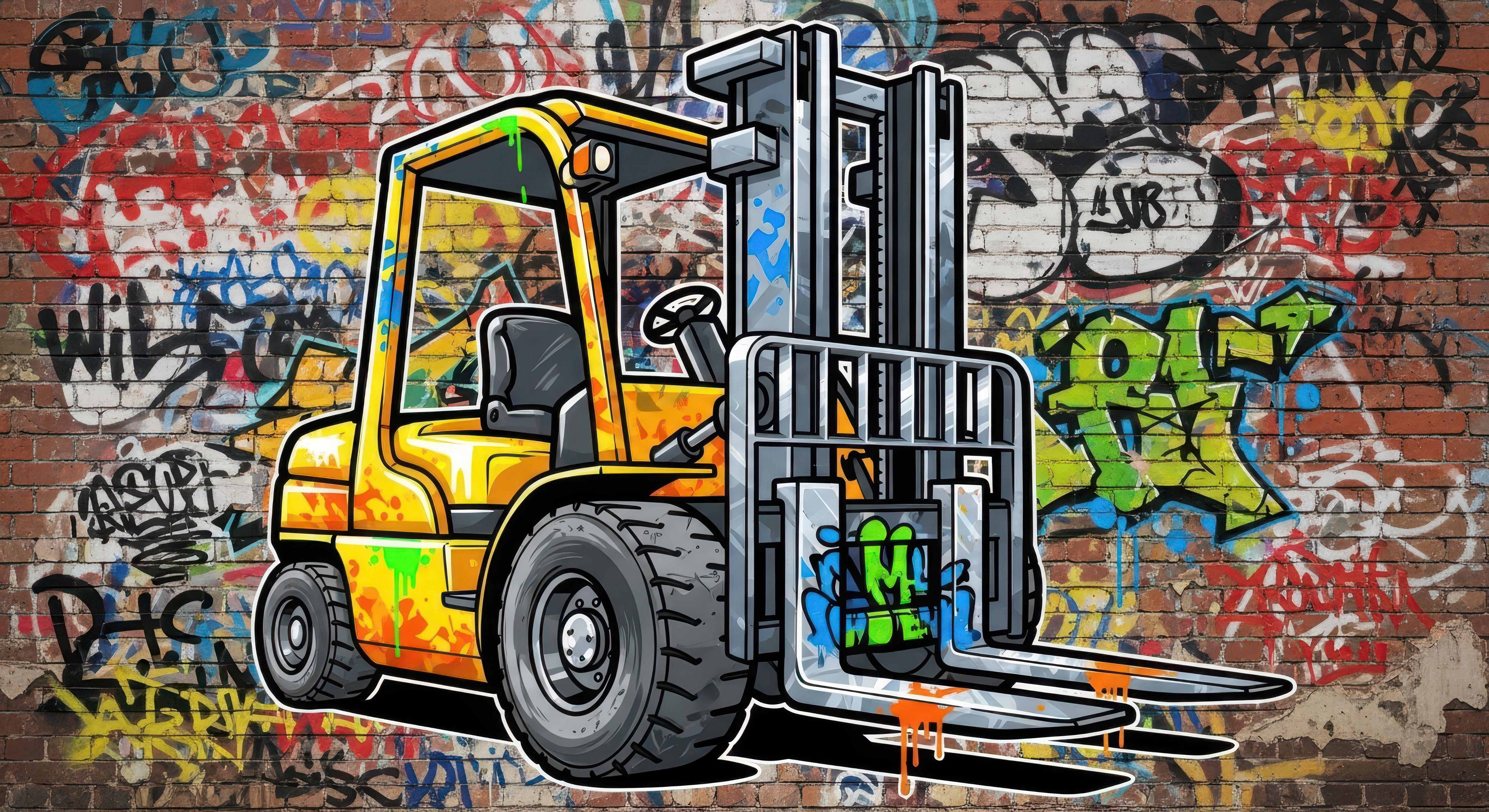 Colorful graffiti-style forklift illustration
