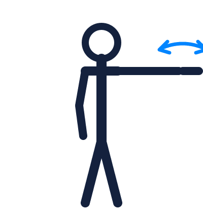 Forklift stop hand signal: arm extended to the side, palm down, swinging back and forth