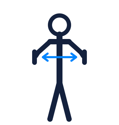 This far to go hand signal: hands raised, palms facing each other, gap showing the remaining distance