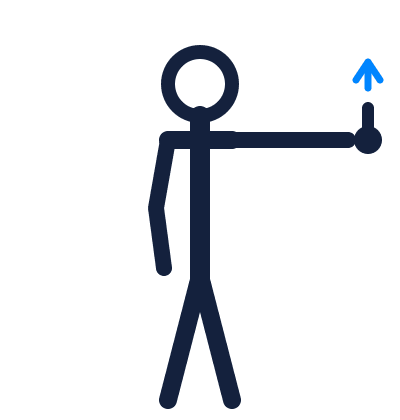 Tilt mast back hand signal: arm extended to the side, thumb pointing up, fingers closed