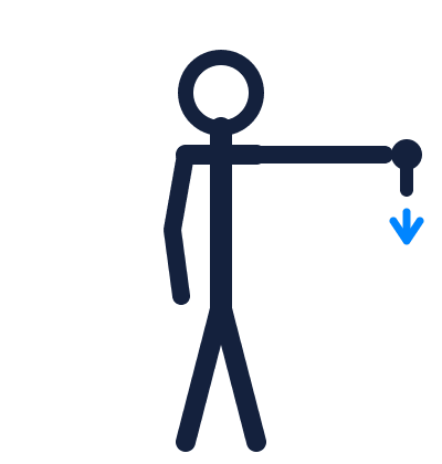 Tilt mast forward hand signal: arm extended to the side, thumb pointing down, fingers closed